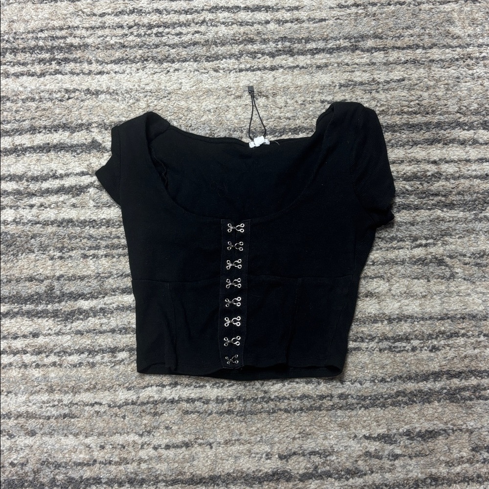 Garage Black Crop Top with Hook Details
